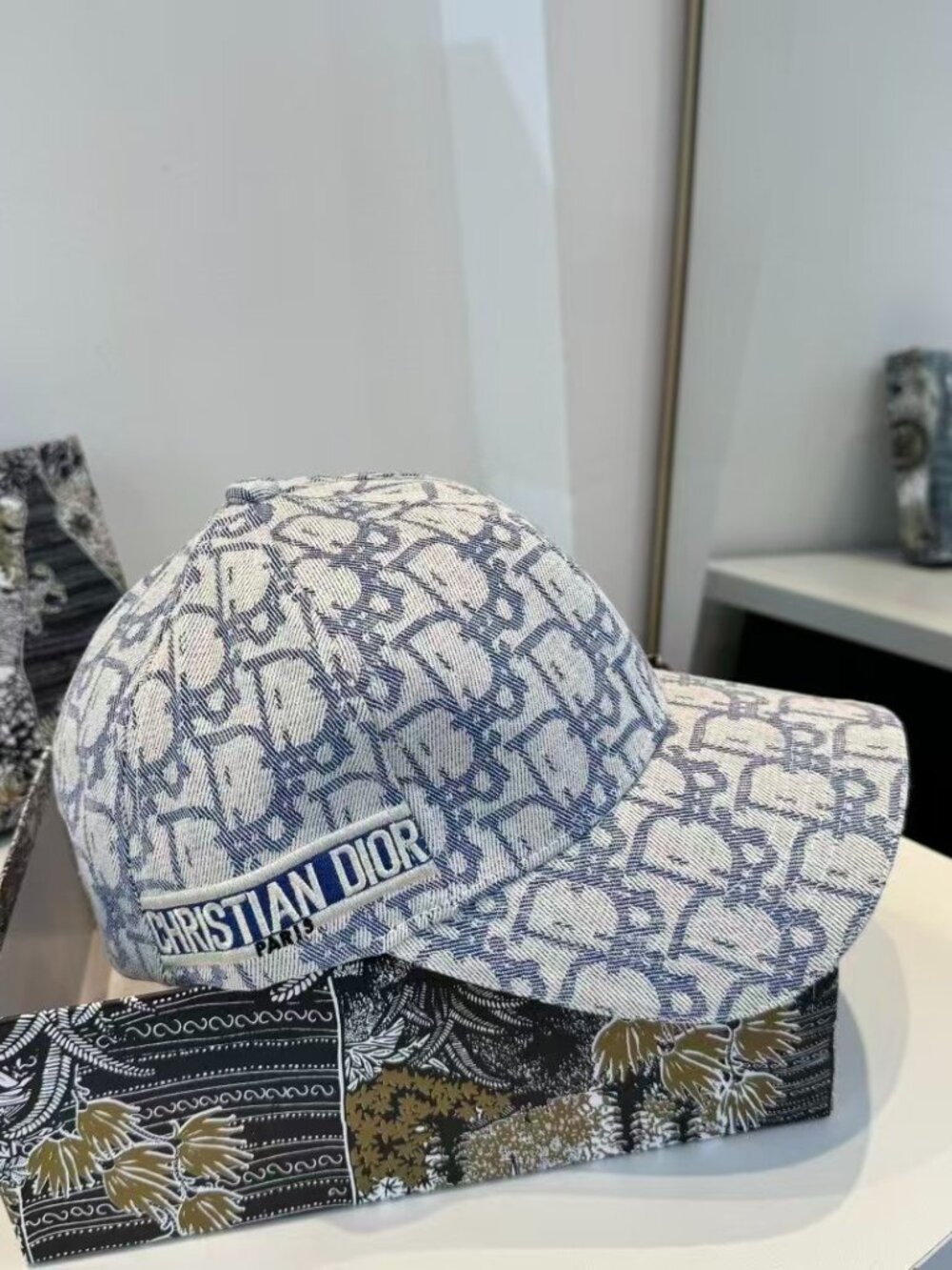 Christian Dior Light Blue White Oblique Jacquard Monogram Baseball Cap